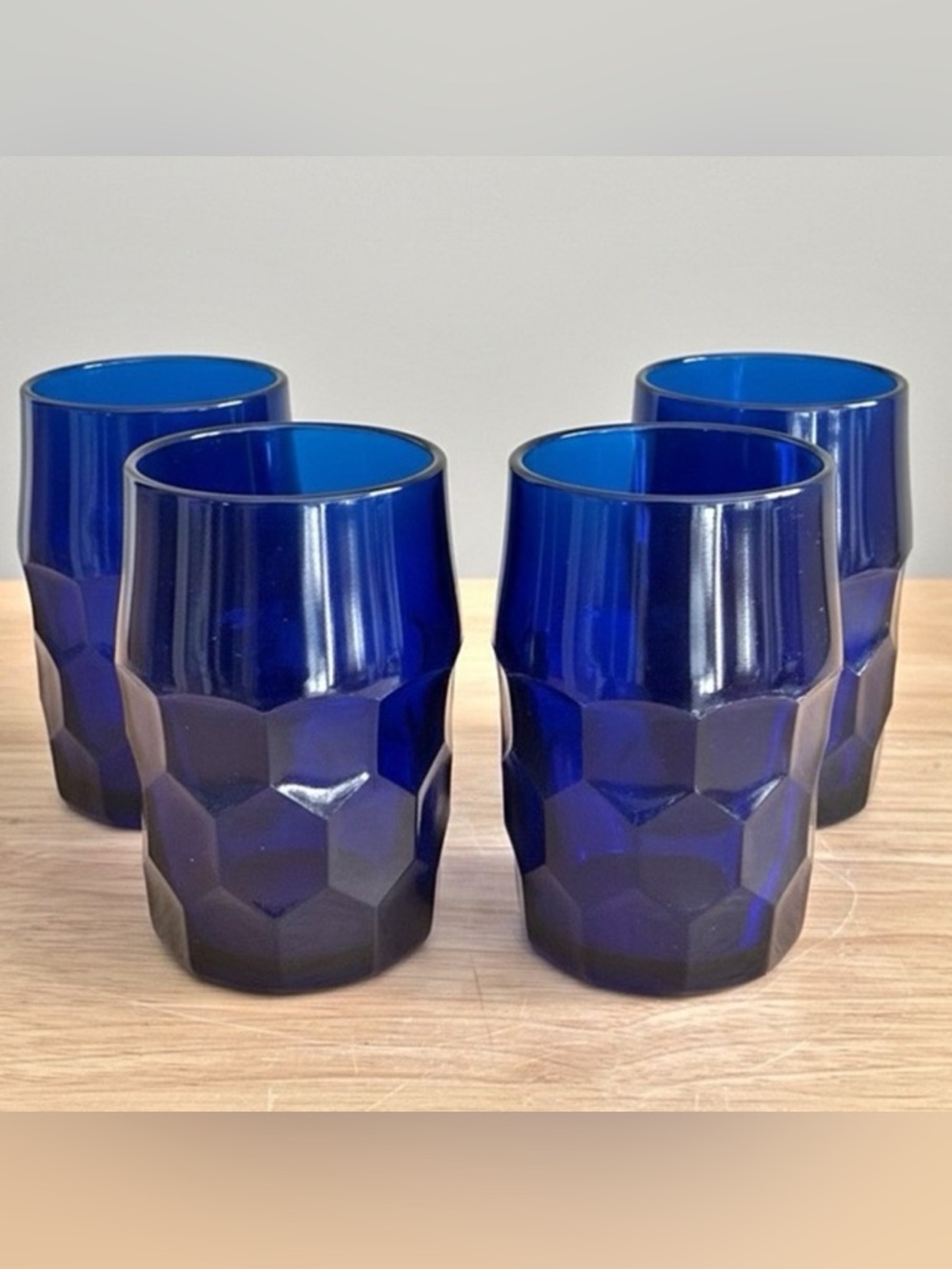 Viking 70s Georgian Cobalt Blue Honeycomb Tumblers Set - Vintage 8 oz Glasses